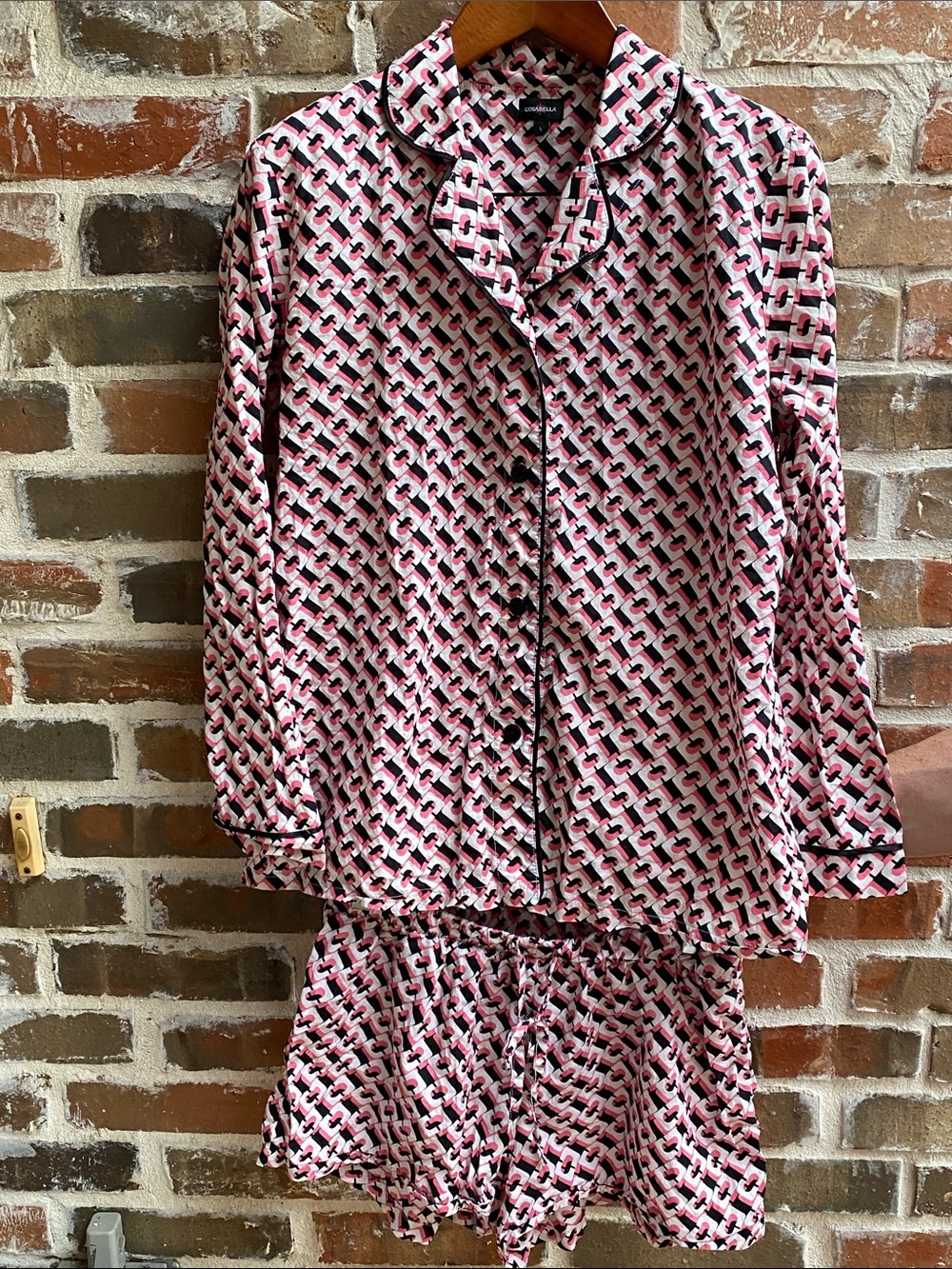 Cosabella Pink ,White & Black Patterned Two-Piece 100% Pima Cotton Pajama Set